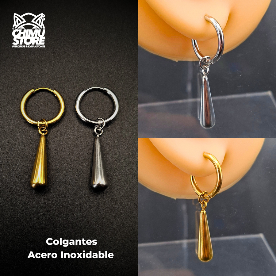 NEW Colgante Acero Inoxidable - Pendiente de Zoro Corto Gota 24mm (1mm;12mm) (18G)