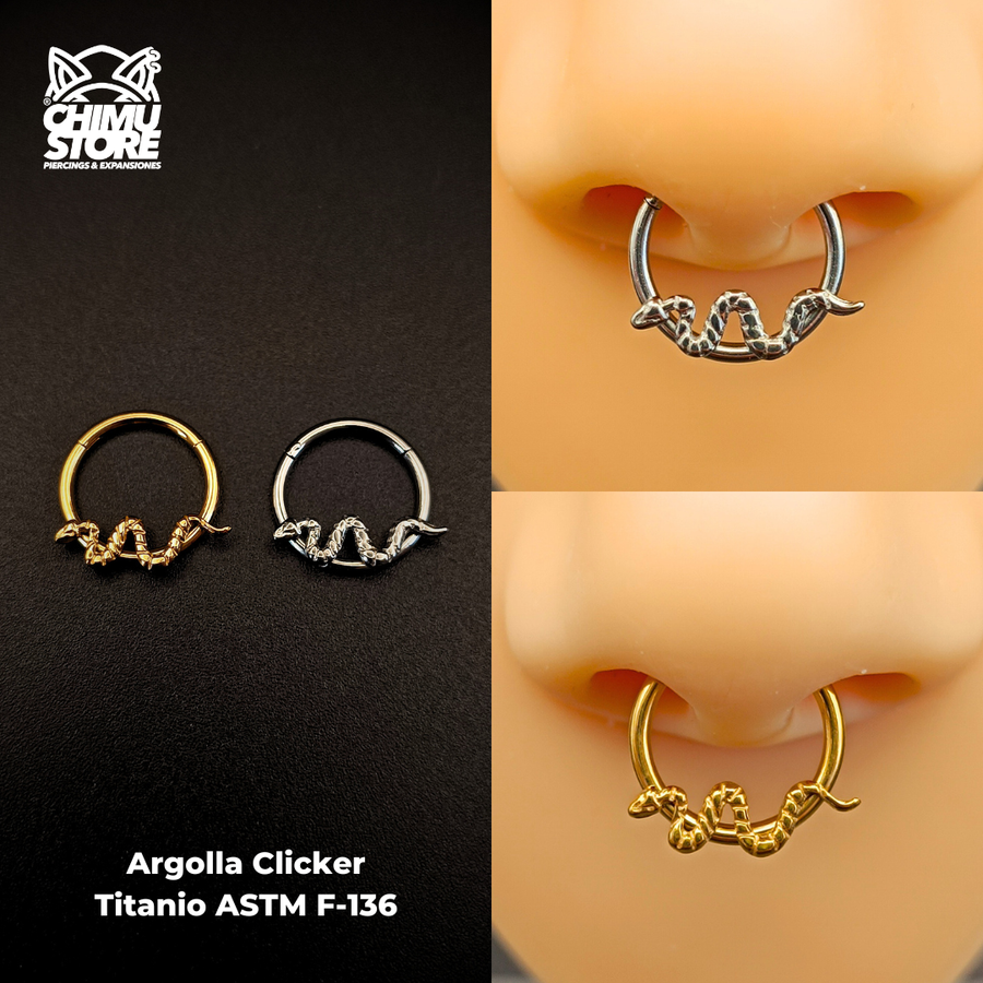 NEW Argolla Clicker Titanio ASTM F-136 - Serpiente (1,2mm) (16G)