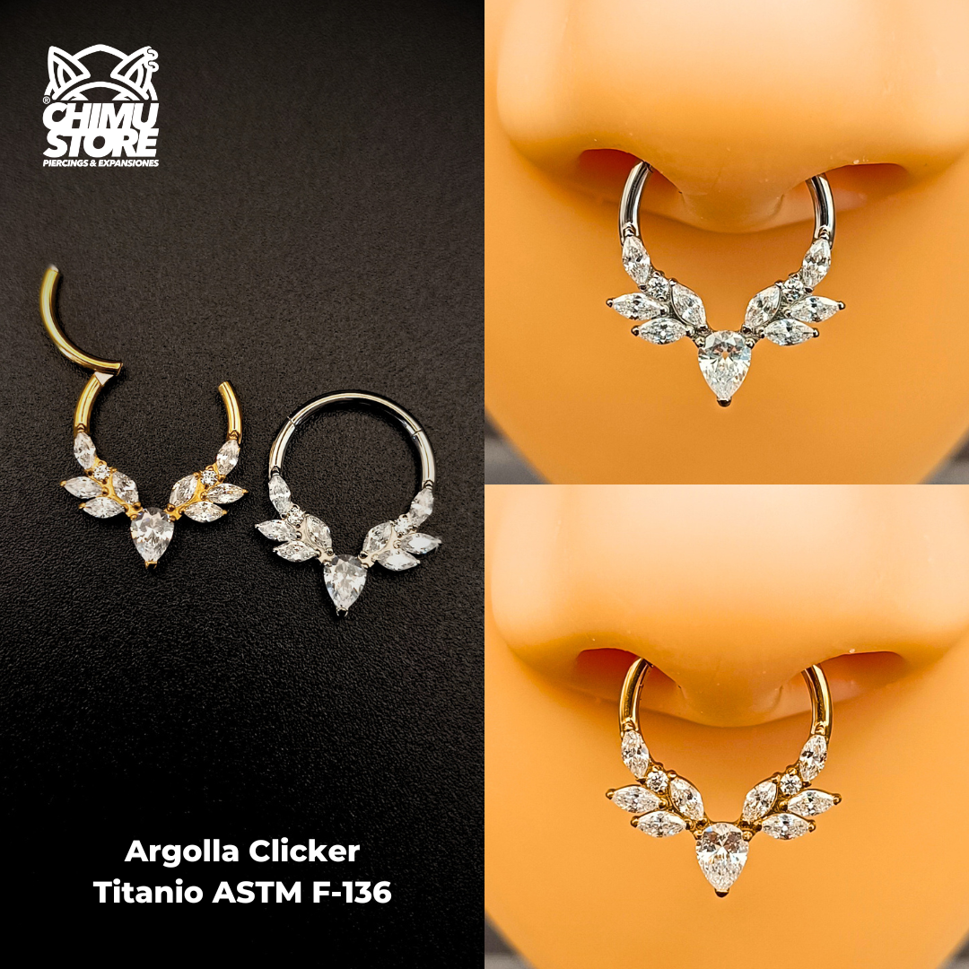 NEW Argolla Clicker Titanio ASTM F-136 - Royal Marquise Zirconias (1,2mm) (16G)