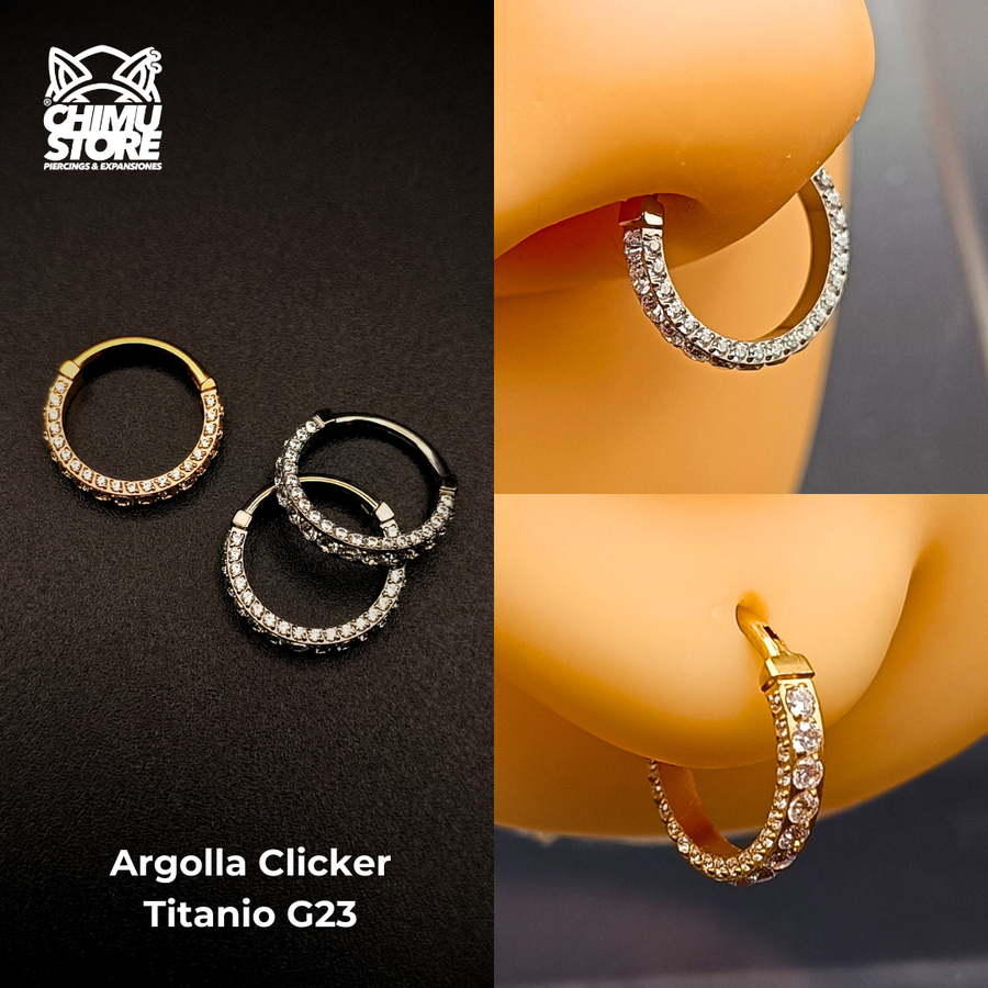 NEW Argolla Clicker Titanio G23 - Luxe 3 Capas Zirconias (1,2mm) (16G)