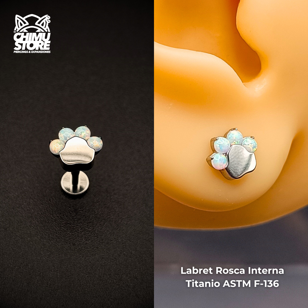 NEW Labret (HC) Titanio ASTM F-136 - Patita 4 Opalitas o Zirconias (1,2mm;8mm) (16G)