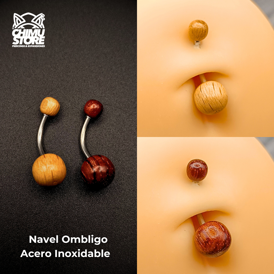 Navel de Ombligo Acero Inoxidable - Madera (1,6mm;10;5mm) (14G)