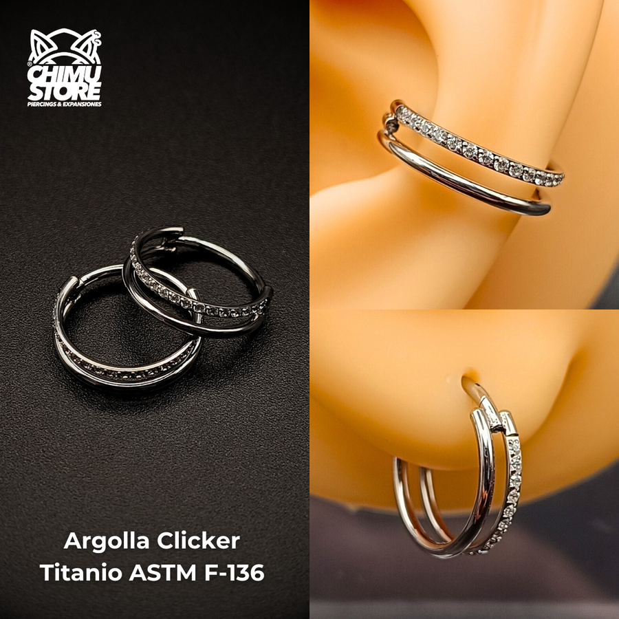 NEW Argolla Clicker Titanio ASTM F-136 - Double Spark Zirconias (1,2mm;12mm) (16G)