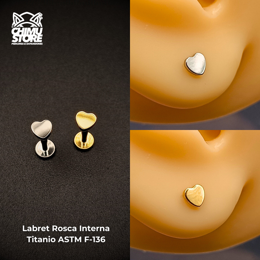 NEW Labret (HC) Titanio ASTM F-136 - Corazón (1,2mm;8mm) (16G)