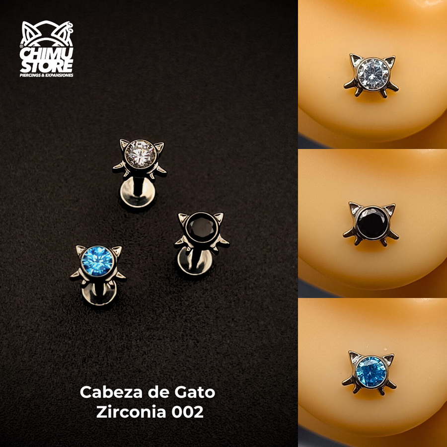 NEW Labret (HC) Titanio G23 - Cabeza de Gato Zirconia 002 (1,2mm;8mm) (16G)
