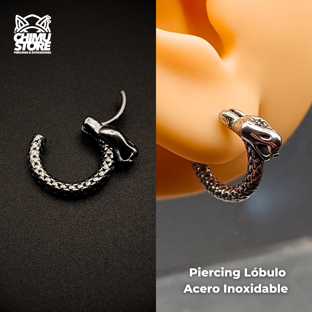 NEW Piercing Lobulo Acero Inoxidable - Cabeza de Serpiente 01 (1mm;10mm)