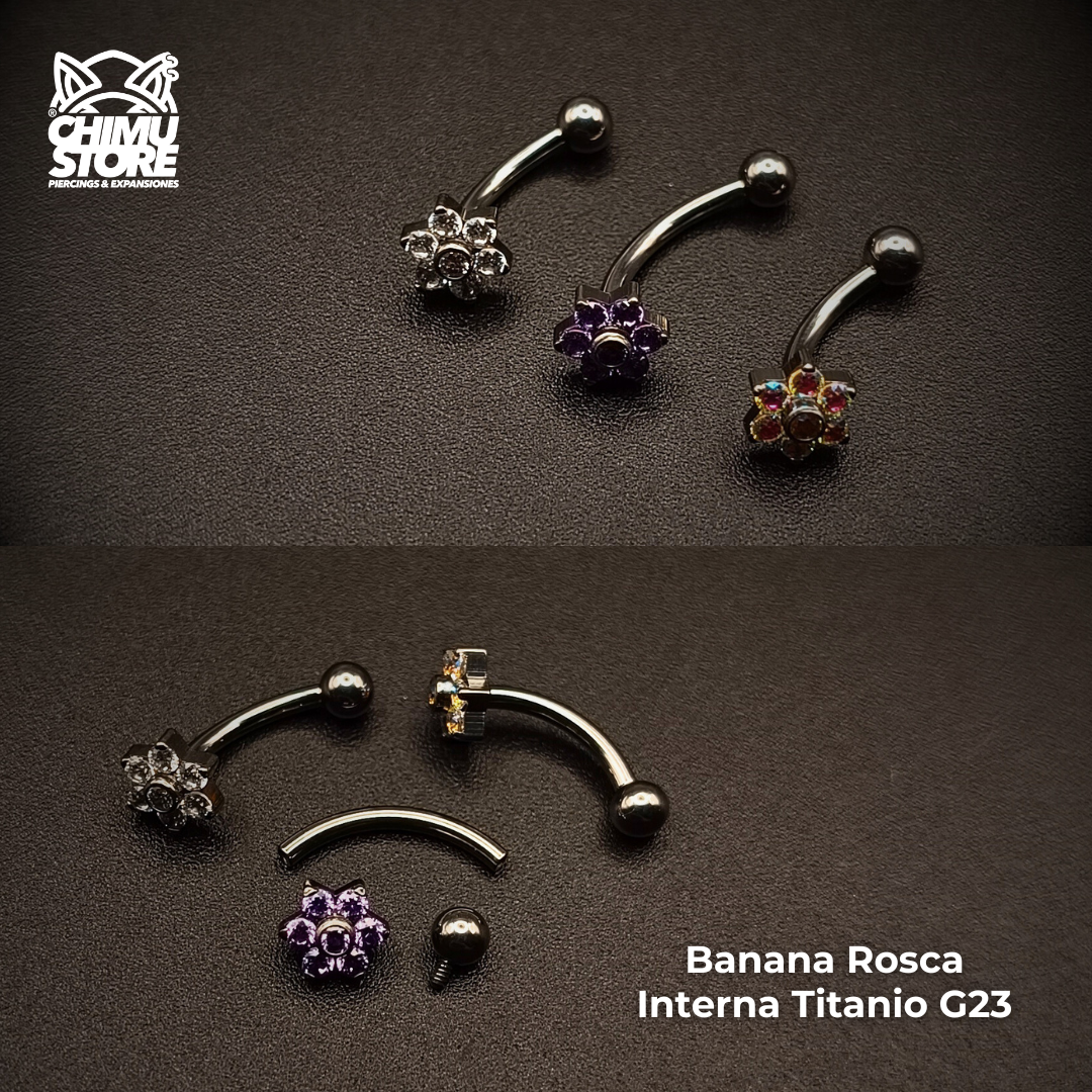 NEW Banana (HC) Titanio G23 - Flor 6 Petalos Cristales y Bolita 3mm (1,2mm) (16G)