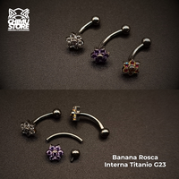 NEW Banana (HC) Titanio G23 - Flor 6 Petalos Cristales y Bolita 3mm (1,2mm) (16G)