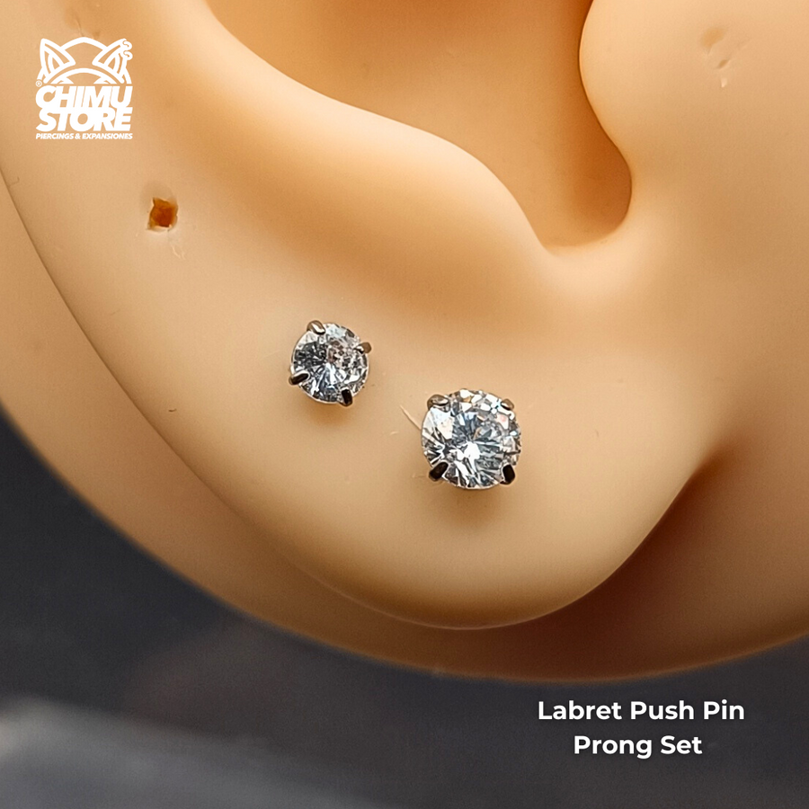 NEW Labret Push Pin Titanio G23 - Prong Set Zirconia Redonda (1,2mm) (16G)