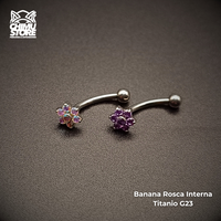 Banana Rosca Interna Titanio G23 - Flor 6 Petalos Cristales y Bolita 3mm (1,2mm) (16G)
