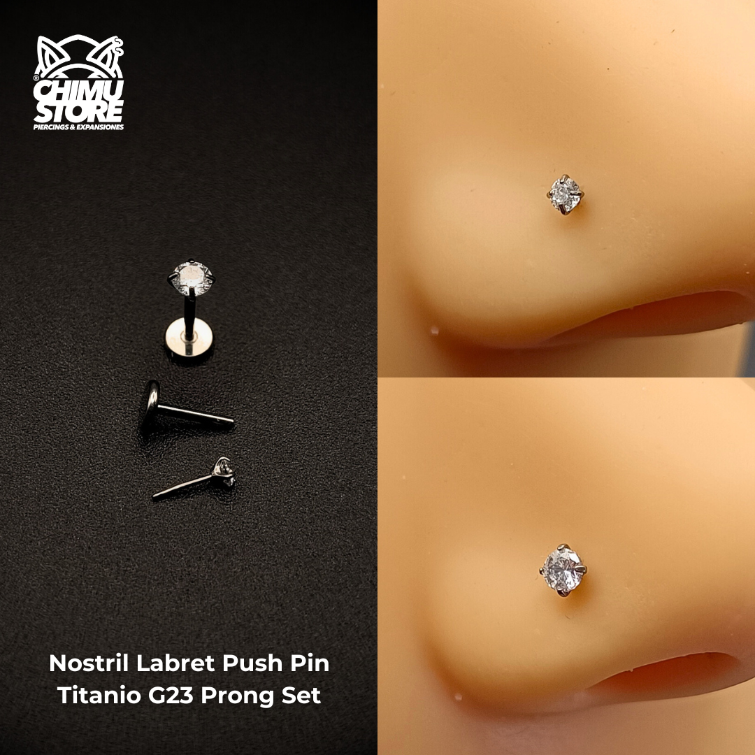 NEW Nostril Labret (Push Pin) Titanio G23 - Prong Set Zirconia (0,8mm) (20G)