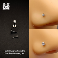 NEW Nostril Labret (Push Pin) Titanio G23 - Prong Set Zirconia (0,8mm) (20G)
