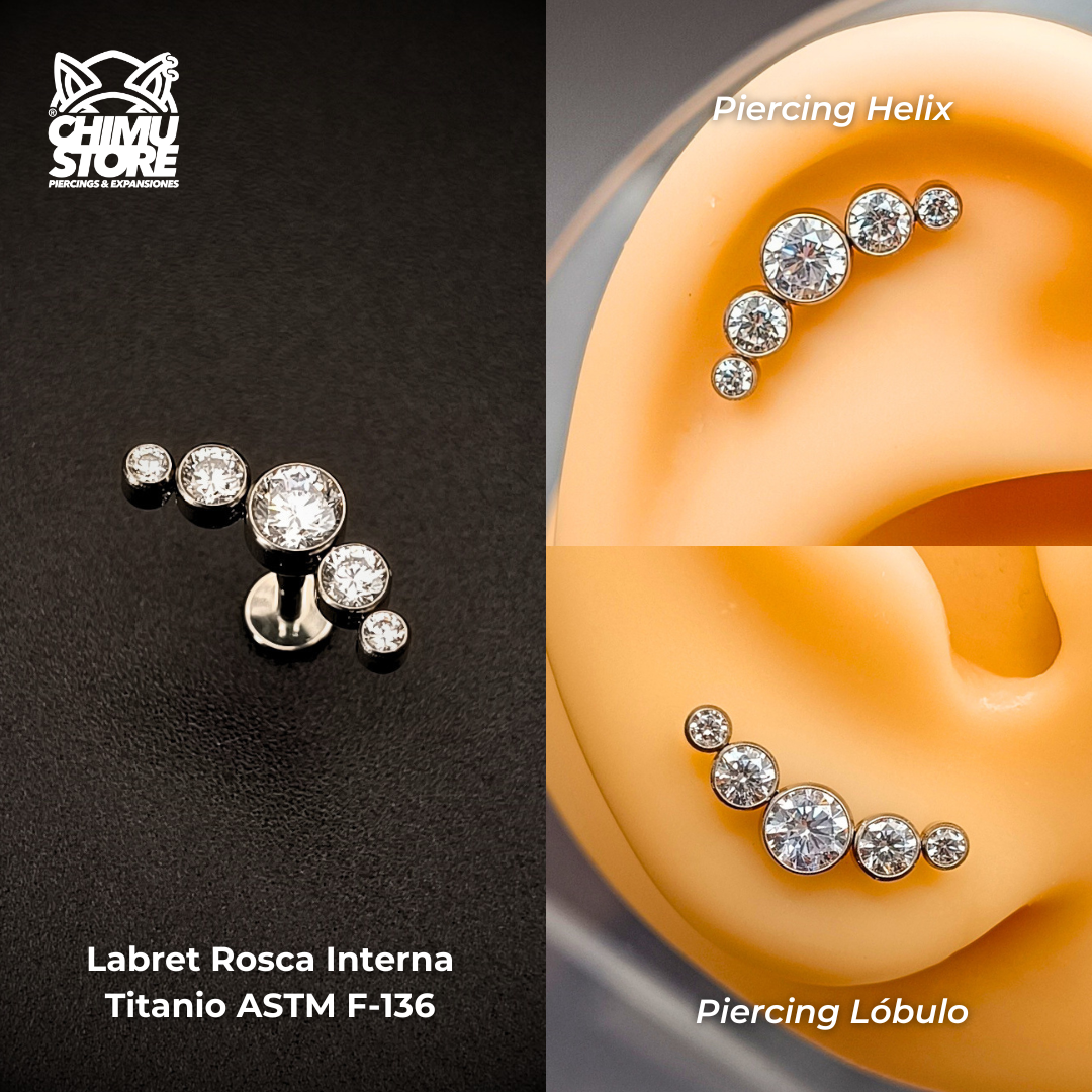 NEW Labret (HC) Titanio ASTM F-136 - Cluster 5 Zirconias (1,2mm;8mm) (16G)