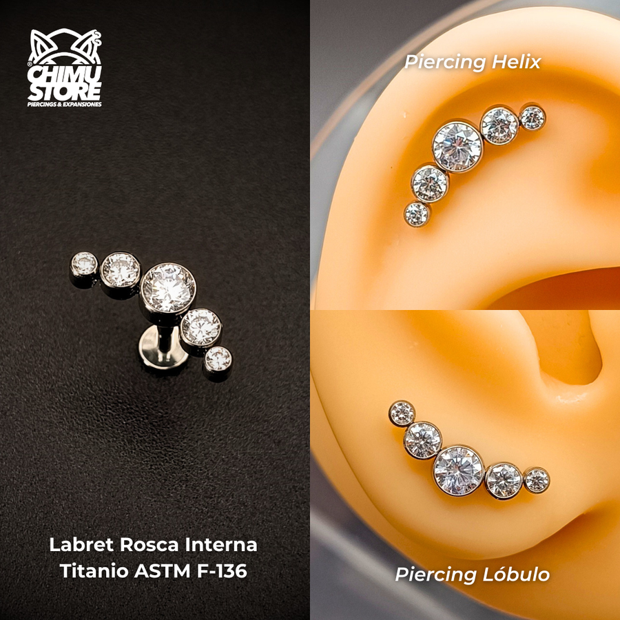 NEW Labret (HC) Titanio ASTM F-136 - Cluster 5 Zirconias (1,2mm;8mm) (16G)