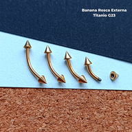 NEW Banana Rosca Externa Titanio G23 - Puntas 3mm Dorado (1,2mm) (16G)