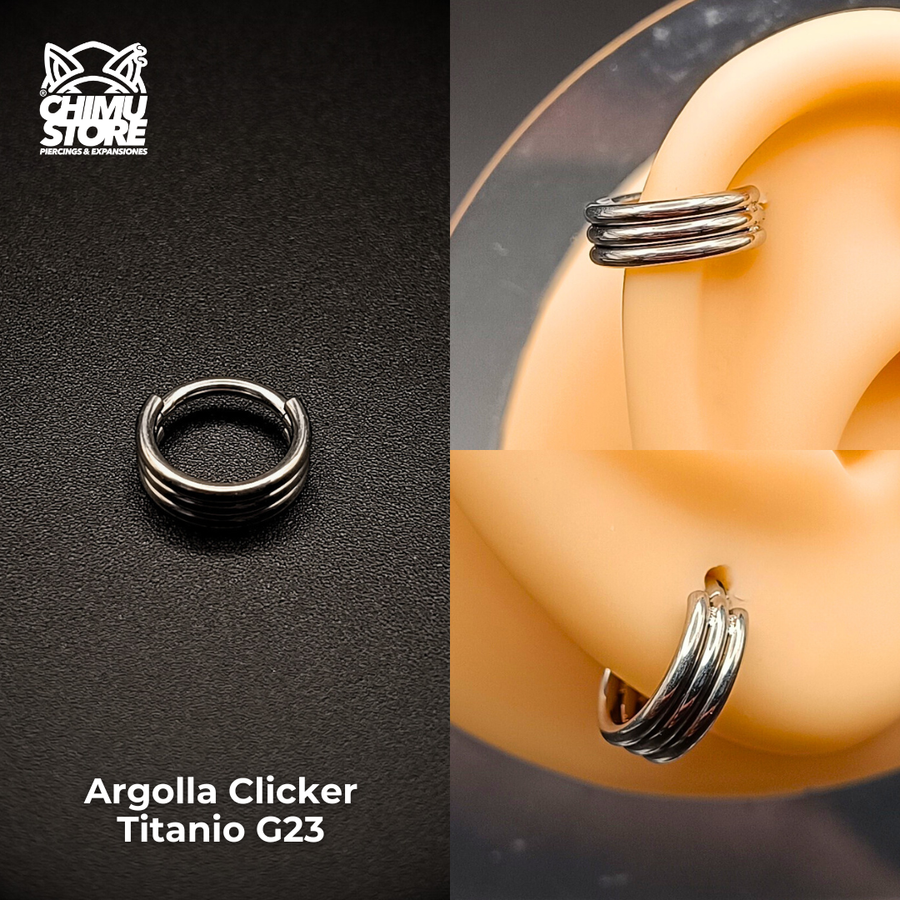 NEW Argolla Clicker Titanio G23 - Triple Argolla Pegada 002 (1,2mm;8mm) (16G)