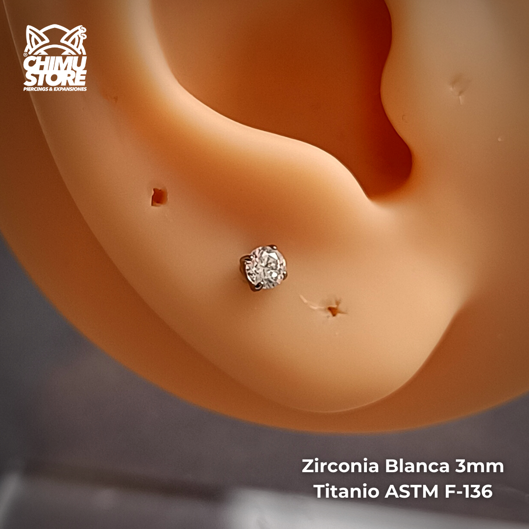Labret Titanio ASTM F-136 - Prong Set Zirconia (1,2mm;8mm) (16G)
