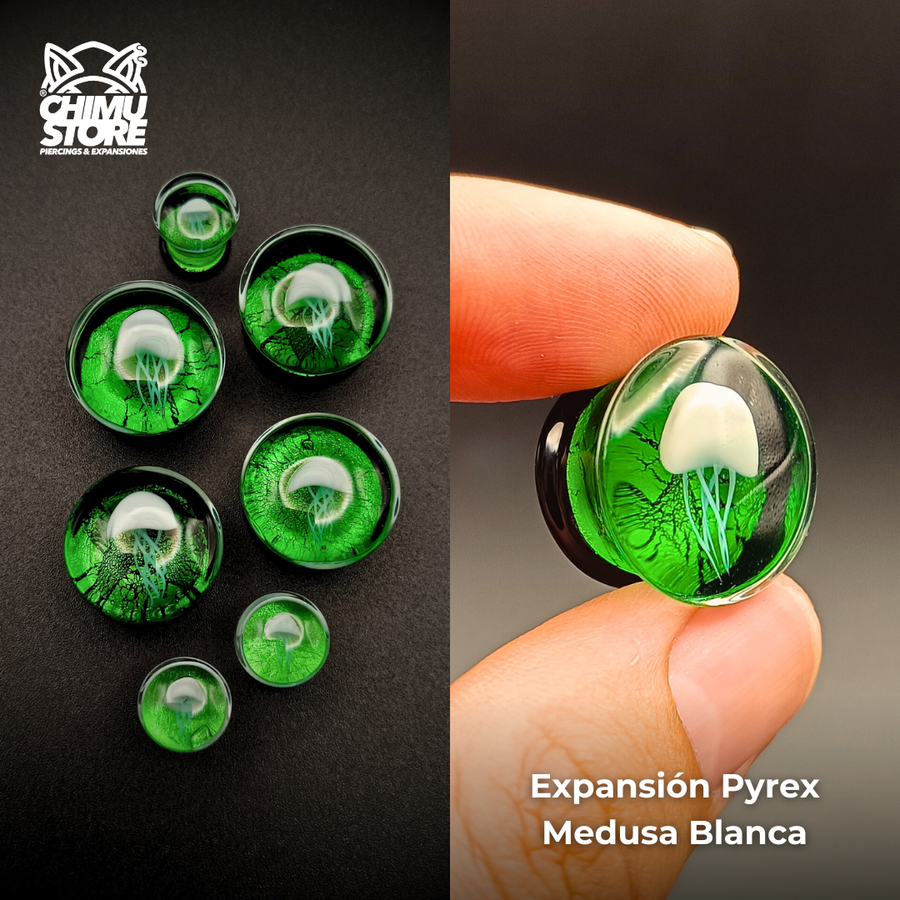 Expansion Pyrex - Medusa Blanca Fondo Verde (8mm a 16mm)