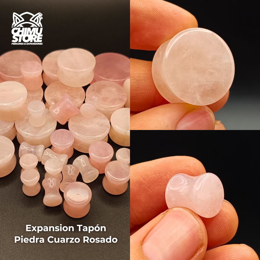 NEW Expansion Tapon - Piedra Cuarzo Rosado Circular (3mm a 25mm)