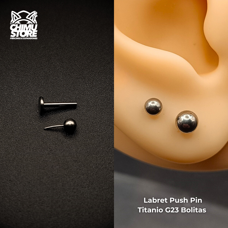 Labret Push Pin Titanio G23 - Bolitas 3mm y 4mm (1,2mm) (16G)