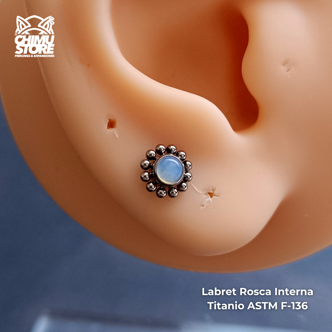 Labret Titanio ASTM F-136 - Opalita Bordeado de Cuentas (1,2mm;6mm) (16G)