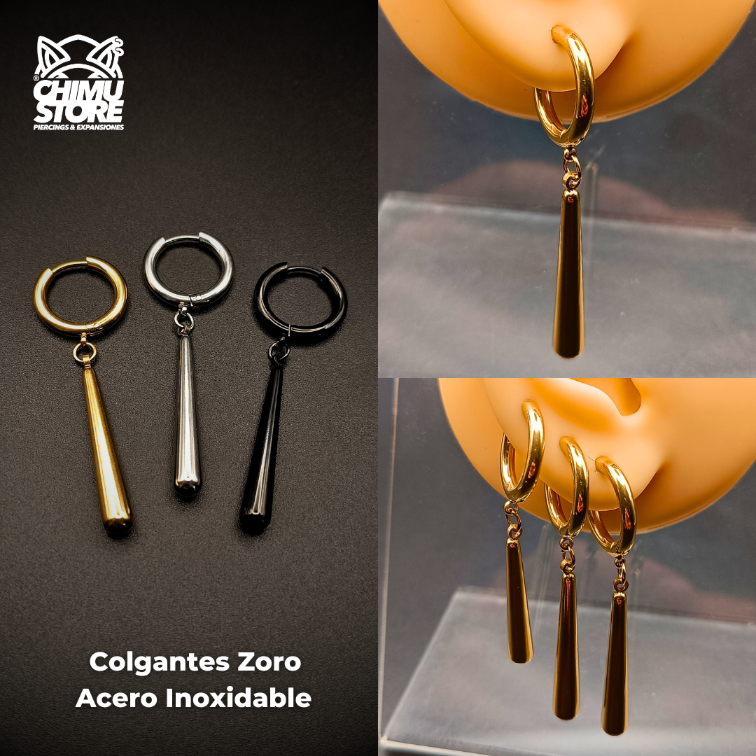 NEW Colgante Acero Inoxidable - Pendientes de Zoro 35mm (1mm;12mm) (18G)