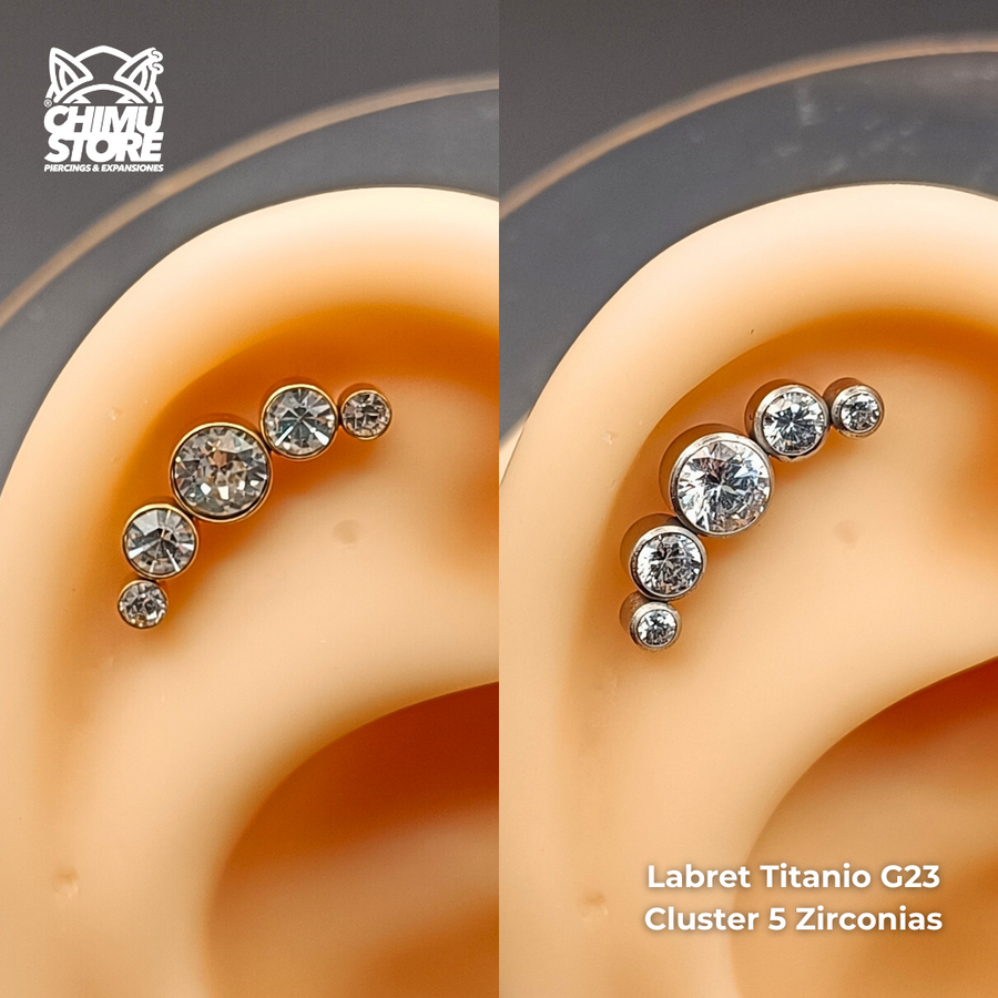 NEW Labret (HC) Titanio G23 - Cluster 5 Zirconias (1,2mm;8mm) (16G)