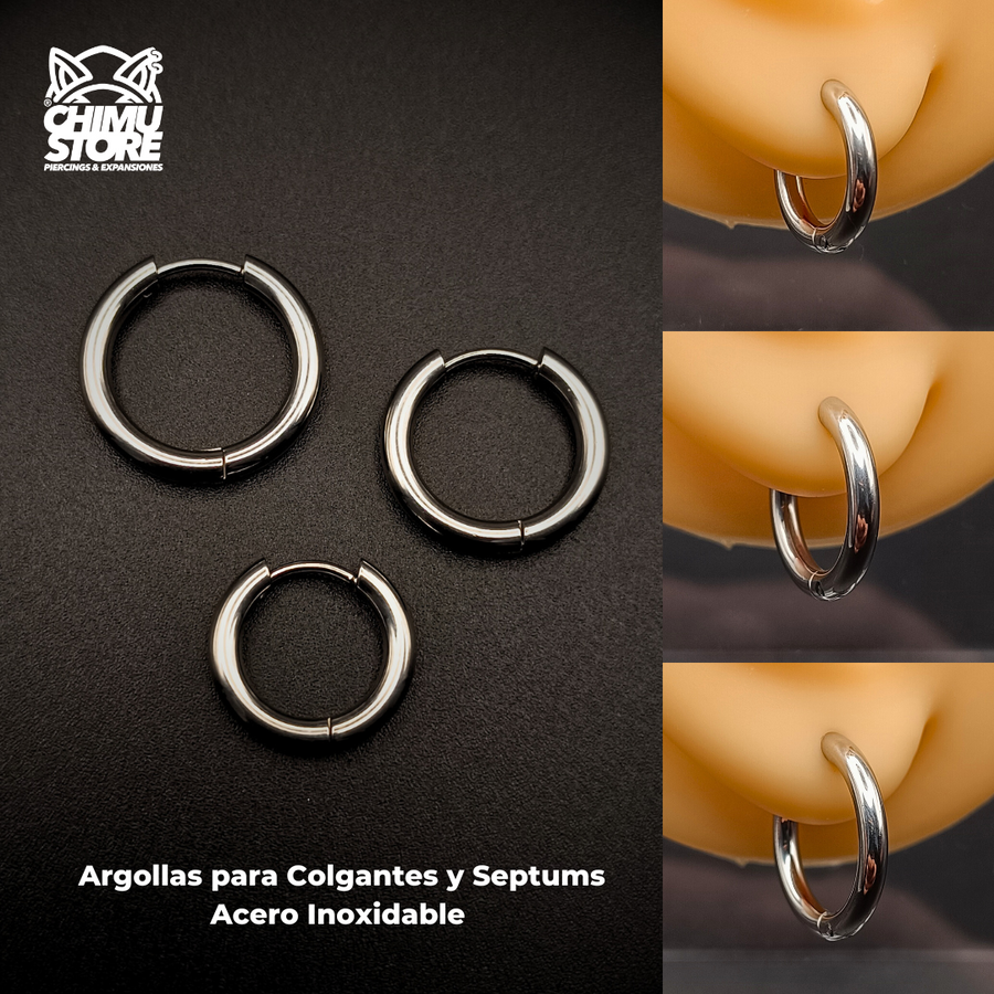 NEW Argollas Acero Inoxidable - Plateados Grosor 2,5mm - Para Colgantes y Septums