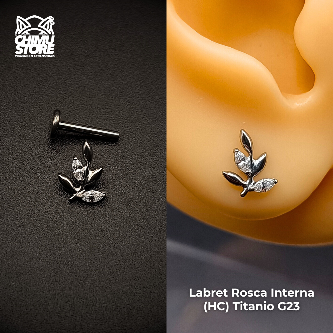 NEW Labret (HC) Titanio G23 - Rama 5 Hojas 2 Zirconias 002 (1,2mm;6mm) (16G)