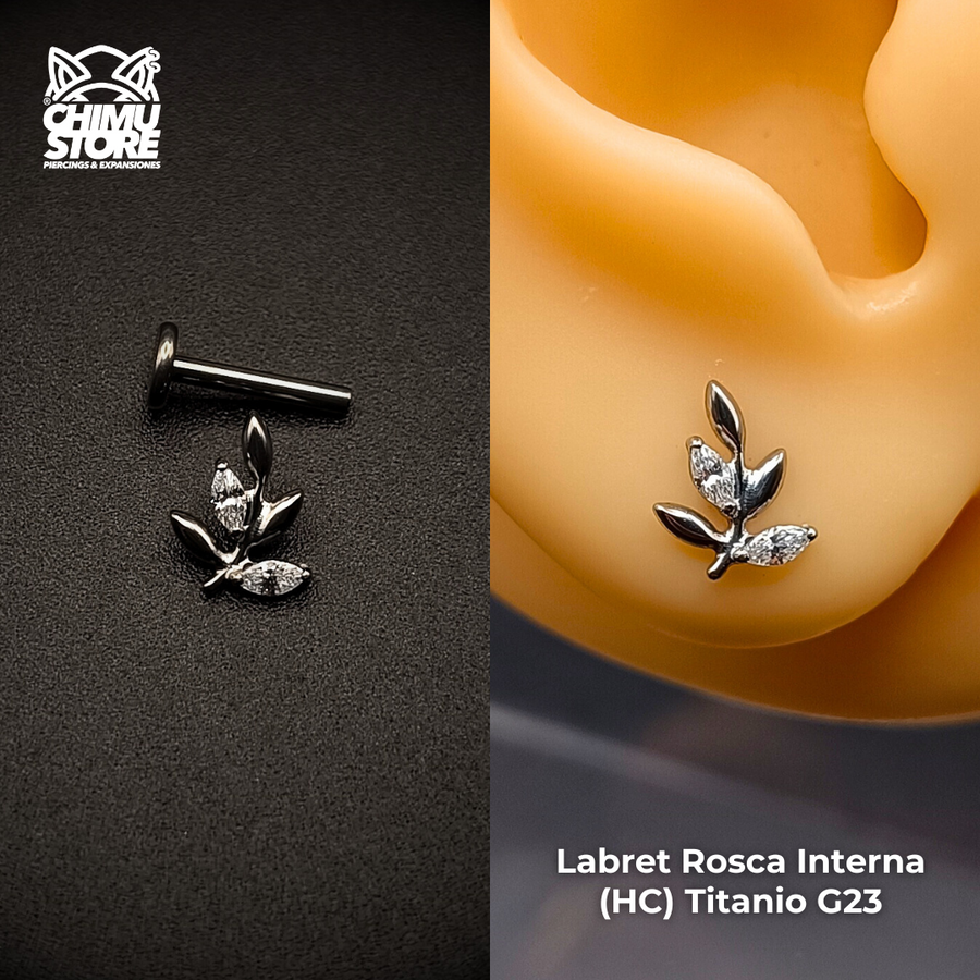 NEW Labret (HC) Titanio G23 - Rama 5 Hojas 2 Zirconias 002 (1,2mm;6mm) (16G)