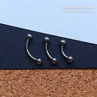 Banana Rosca Interna Titanio ASTM F-136 - Plateada Bolitas 3mm (1,2mm) (16G)