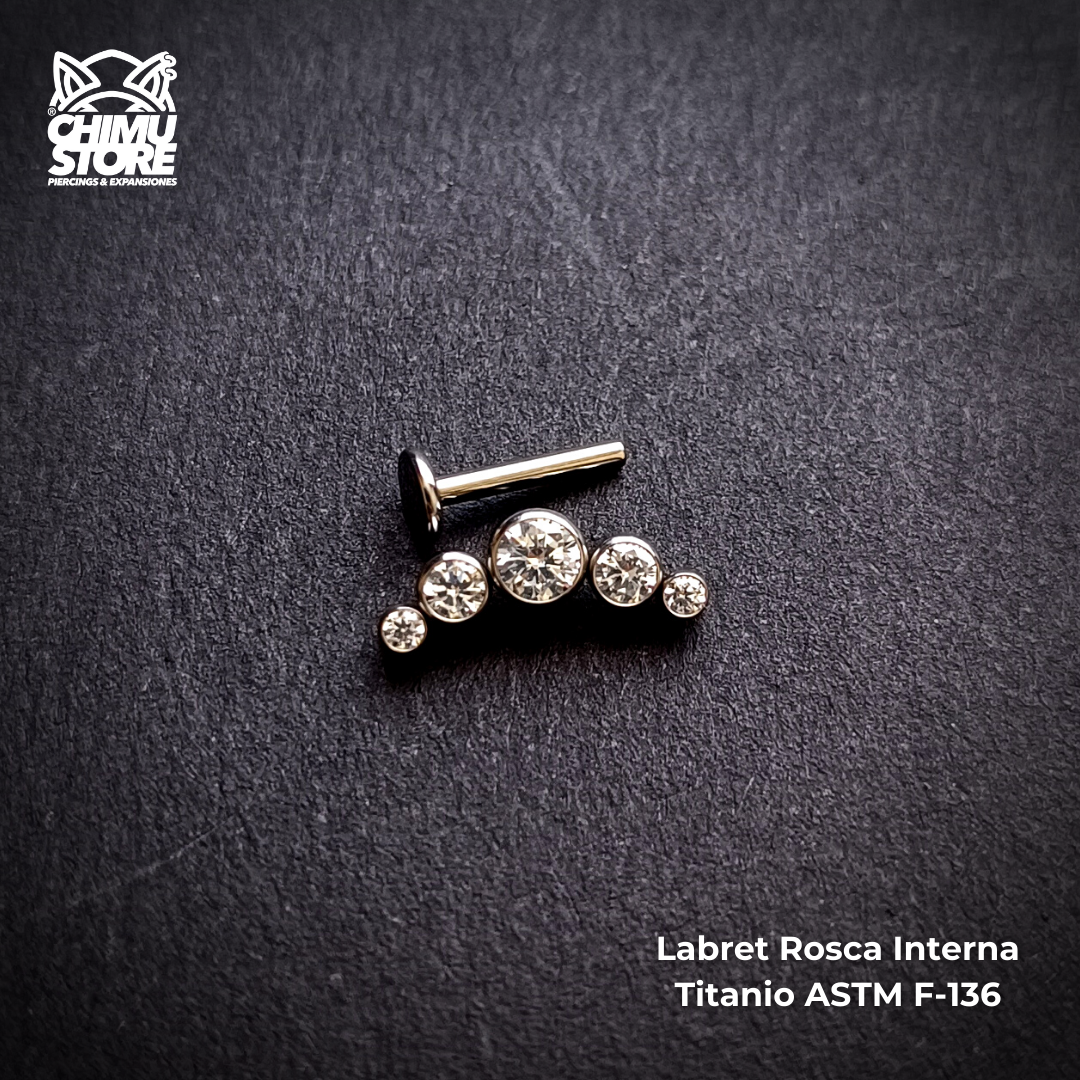 NEW Labret Titanio ASTM F-136 - Cluster 5 Zirconias (1,2mm;8mm) (16G)