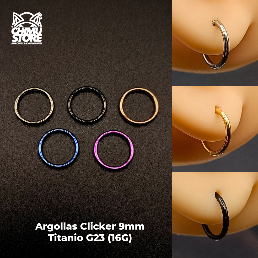Argollas Clicker Titanio G23 - Lisas Tamaño 9mm (1,2mm) (16G)