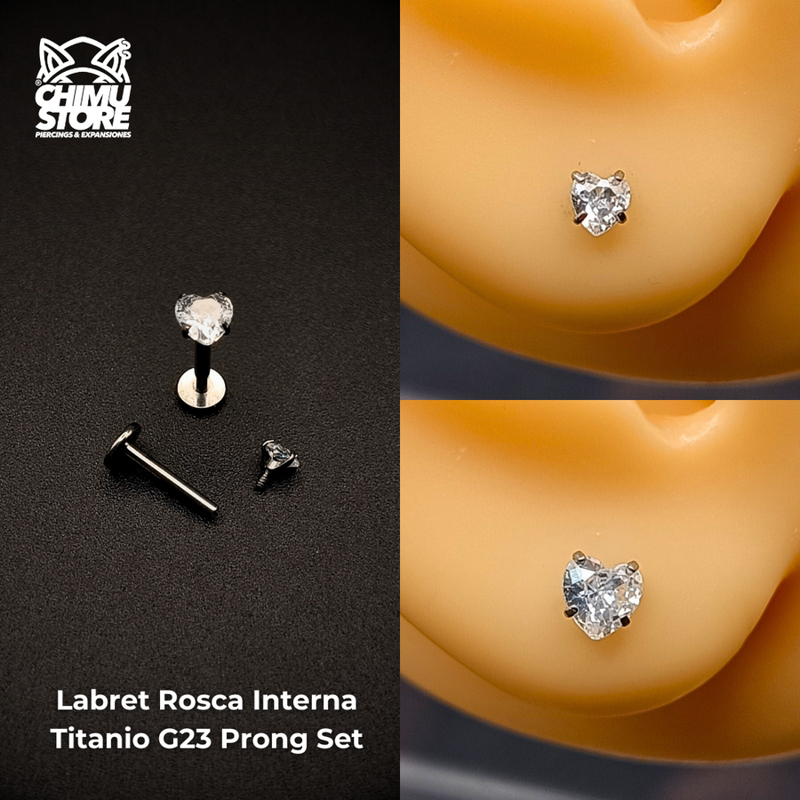 NEW Labret (HC) Titanio G23 - Prong Set Corazón Zirconia (1,2mm;8mm) (16G)