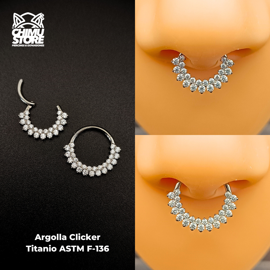 NEW Argolla Clicker Titanio ASTM F-136 - Imperial Halo Zirconias (1,2mm) (16G)