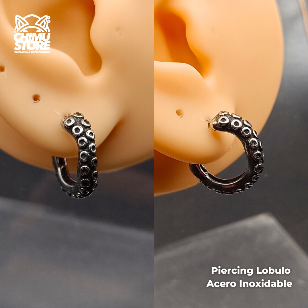 NEW Piercing Lobulo Acero Inoxidable - Tentaculo de Pulpo (1mm;11mm)