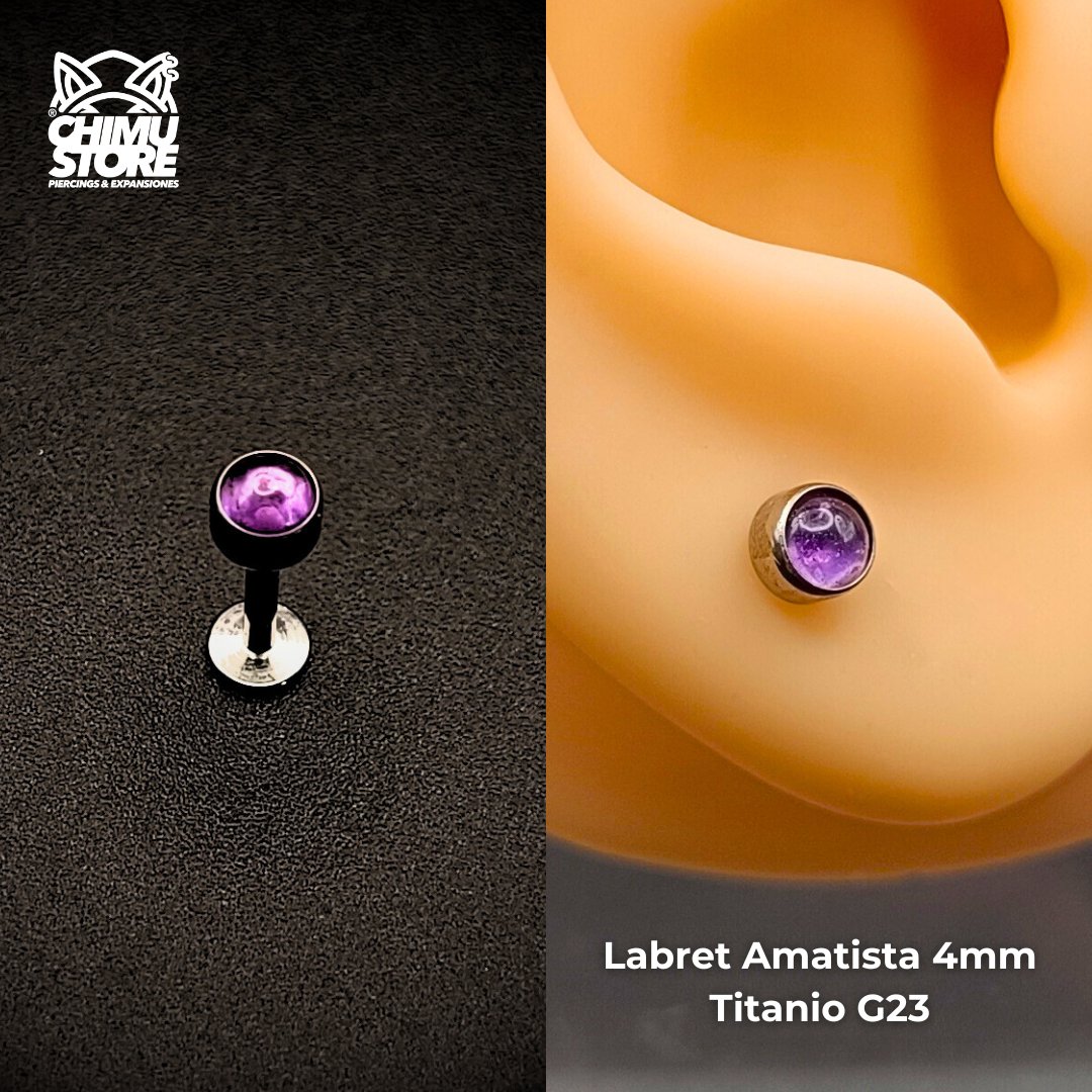 NEW Labret (HC) Titanio G23 - Piedra Amatista 4mm (1,2mm;8mm) (16G)