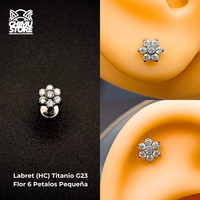 Labret (HC) Titanio G23 - Flor Pequeña 6 Pétalos Zirconias Blancas (1,2mm) (16G)