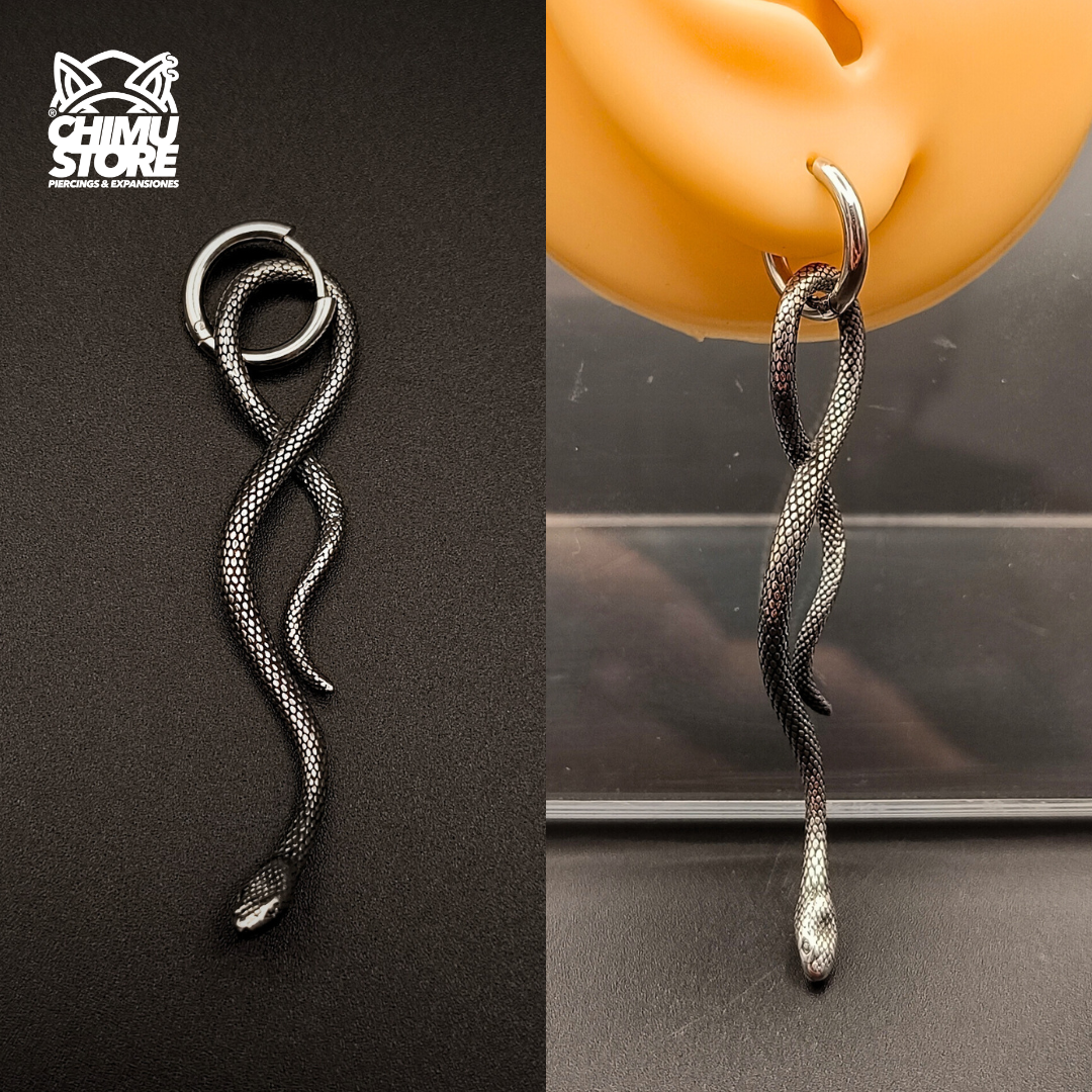 NEW Colgante Lobulo Acero Inoxidable - Serpiente Larga 58mm (1mm;10,5mm) (18G)