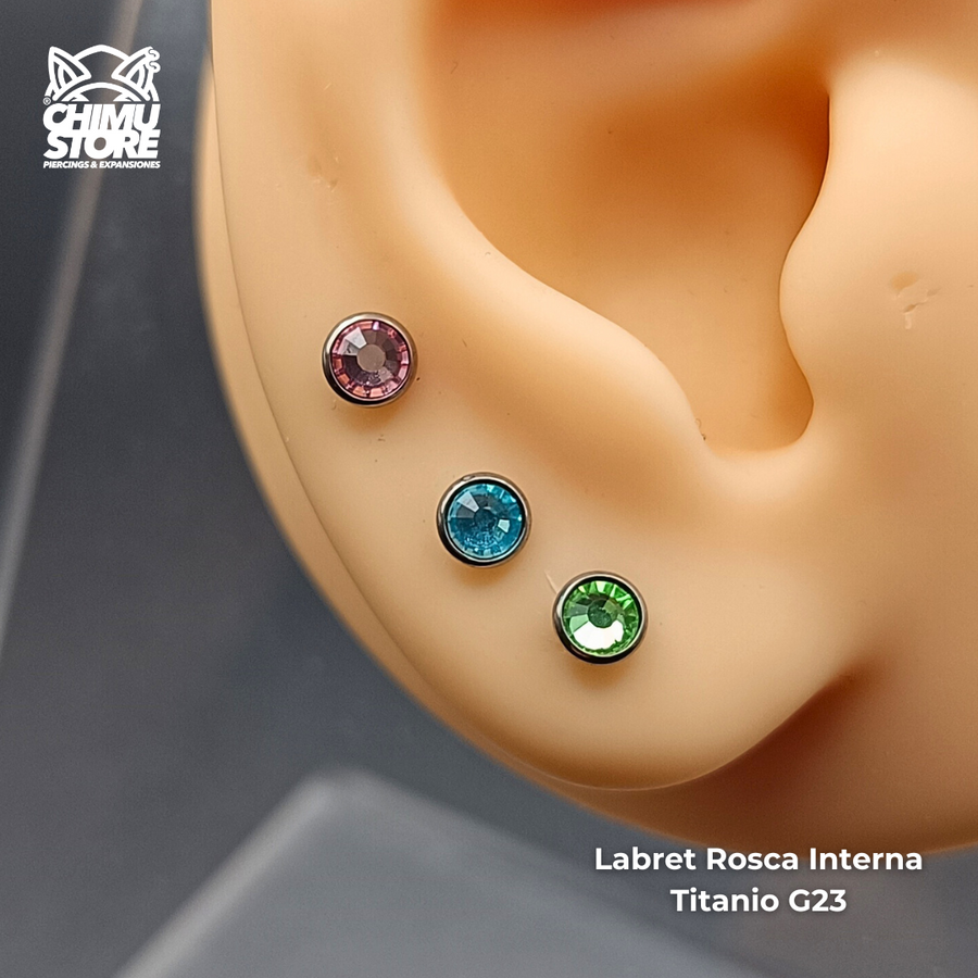 Labret Titanio G23 - Bezel Set Cristal 4mm (1,2mm;8mm) (16G)