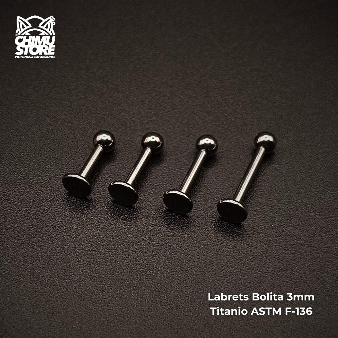Labret Rosca Interna Titanio ASTM F-136 - Bolita de 3mm Plateados (1,2mm) (16G)