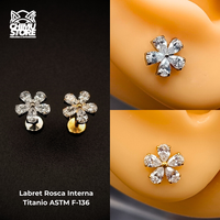 Labret (HC) Titanio ASTM F-136 - Flor 5 Petalos Zirconias (1,2mm;8mm) (16G)