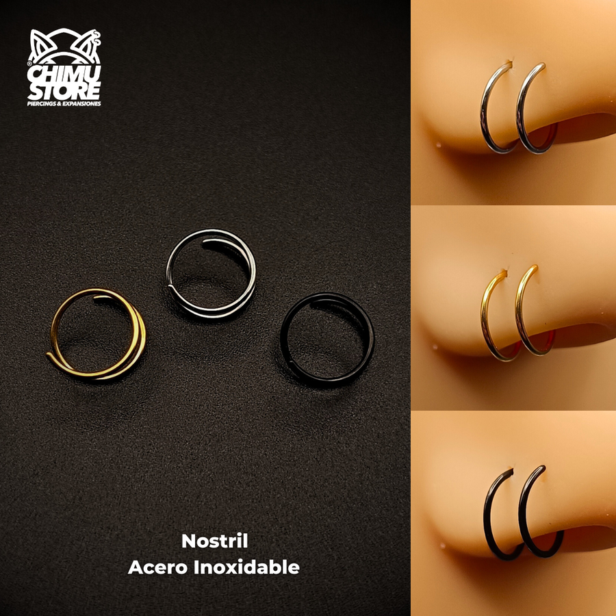 Nostril Acero Inoxidable - Doble Argolla 8mm (0,8mm;8mm) (20G)