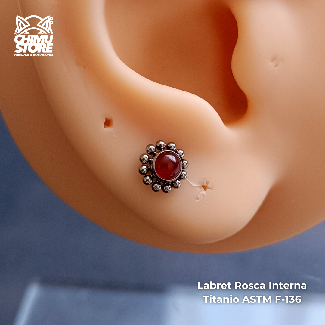 Labret Titanio ASTM F-136 - Carnelian Bordeado de Cuentas (1,2mm;6mm) (16G)