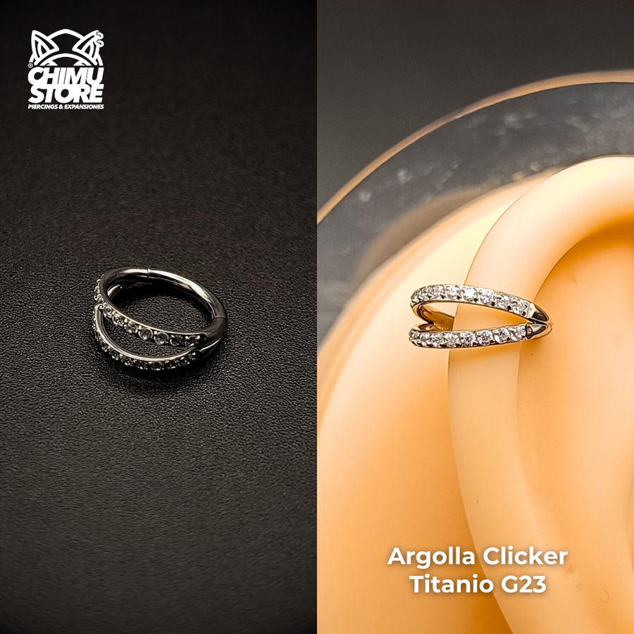 NEW Argolla Clicker Titanio G23 - Doble Anillo Zirconias Laterales (1,2mm) (16G)