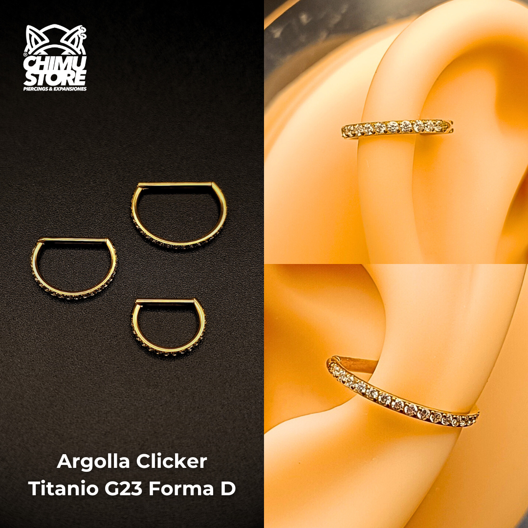 Argolla Clicker Titanio G23 - Forma D Full Zirconias Laterales (1,2mm) (16G)