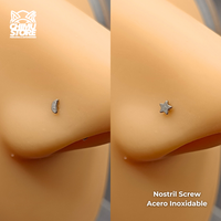 Nostril Acero Inoxidable - Screw Estrella y Luna (0,8mm) (20G)