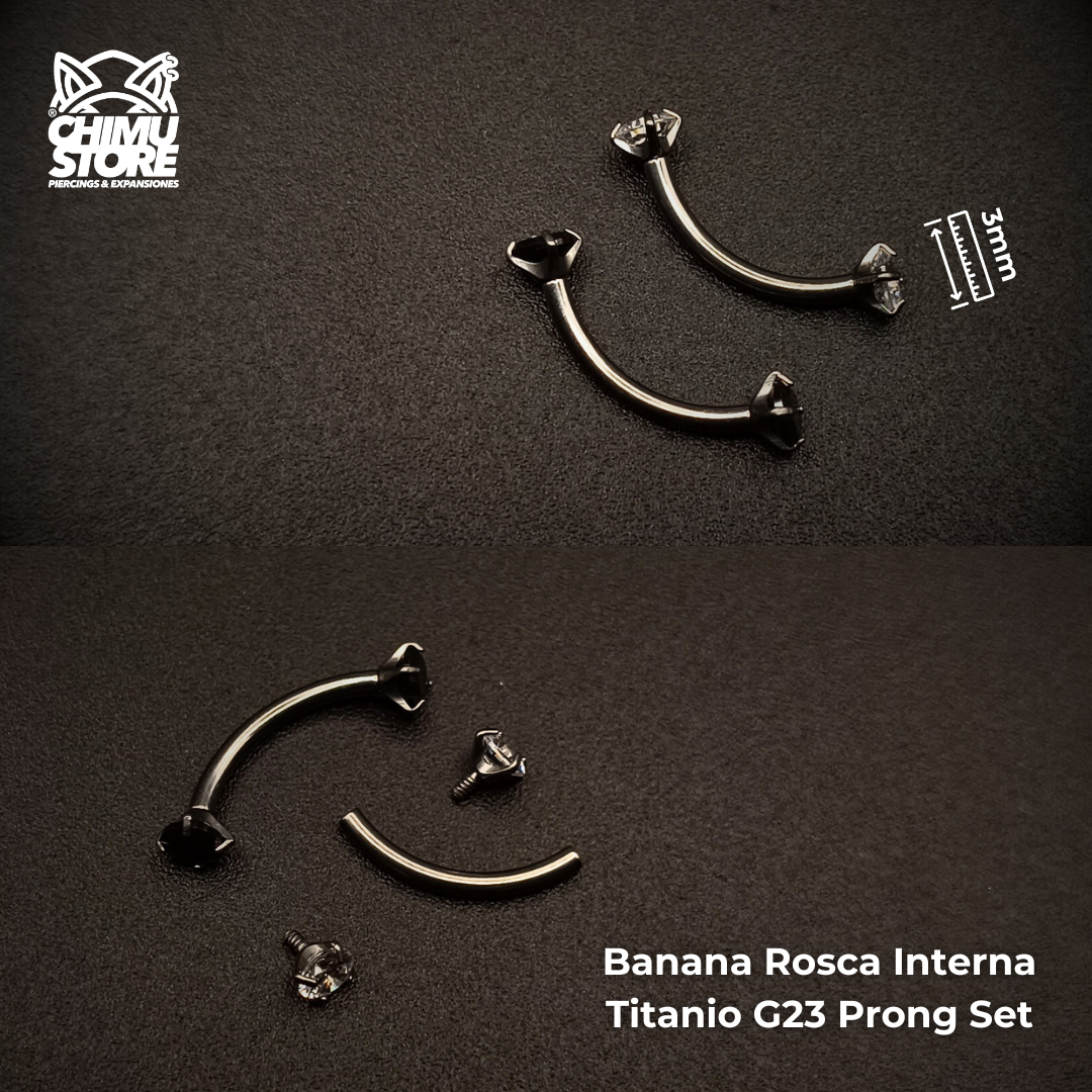 NEW Banana (HC) Titanio G23 - Prong Set Zirconias (1,2mm) (16G)