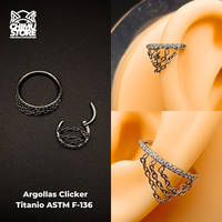 Argolla Clicker Titanio ASTM F-136 - Triple Cadena Zirconias Laterales (1,2mm) (16G)
