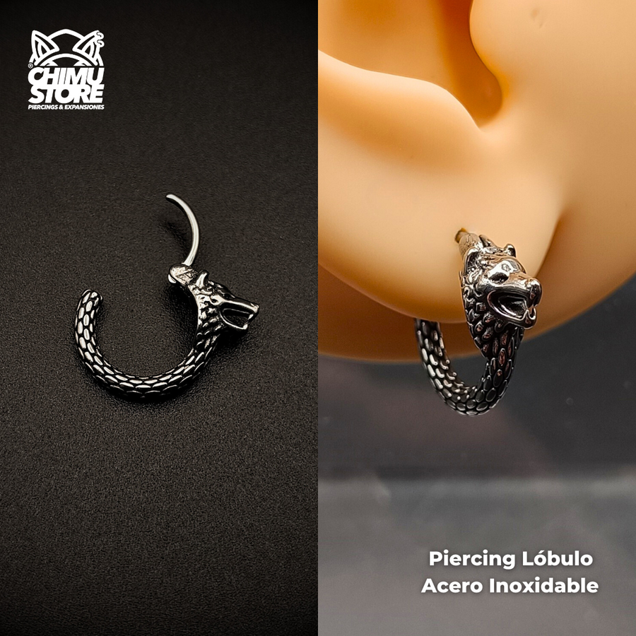 NEW Piercing Lobulo Acero Inoxidable - Cabeza de Lobo 02 (1mm;11mm)